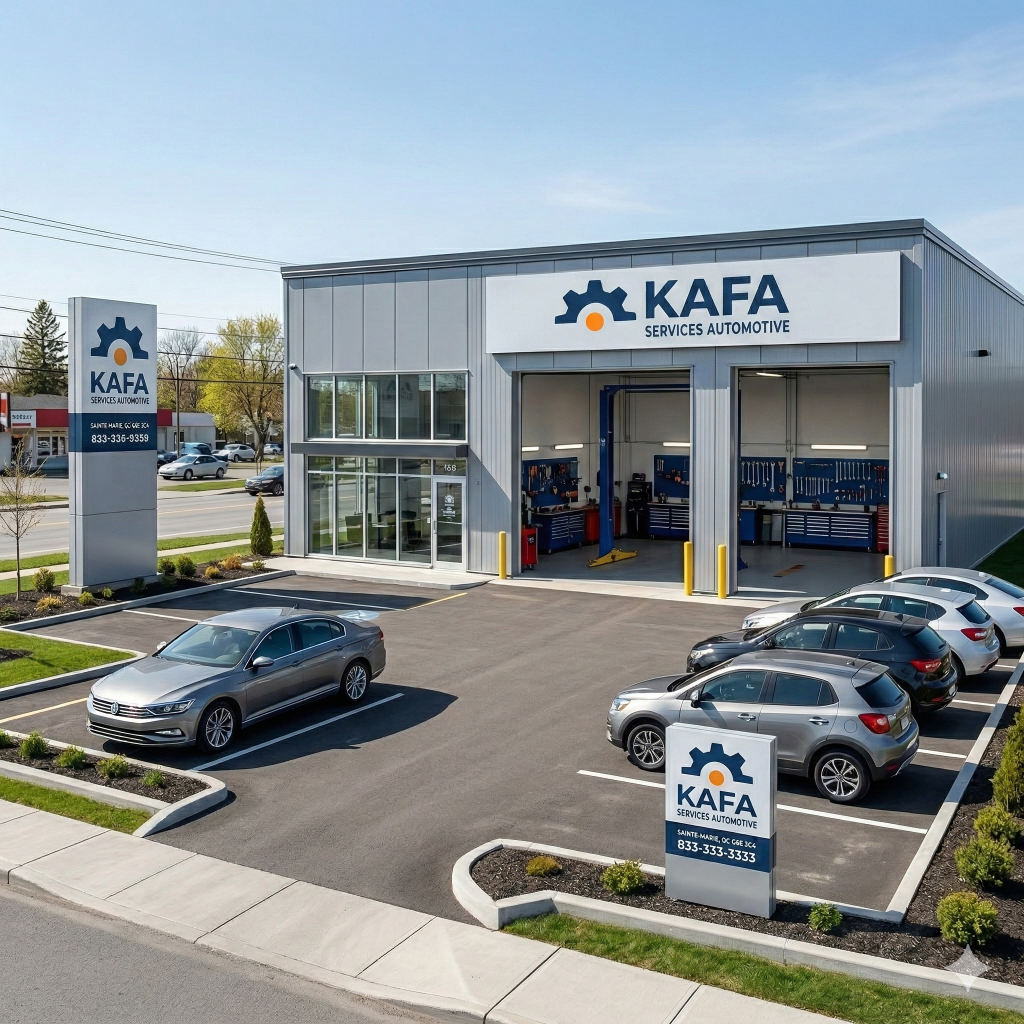 Façade du garage Kafa Automotive avec stationnement à Québec